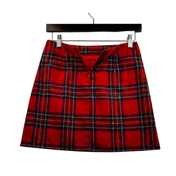 Pink Lily Red Tartan Plaid Mini Skirt "Clueless Vibes" Lined Wool Blend Sz Small - Picture 3 of 6